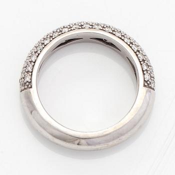 A 14K white gold ring with diamonds.