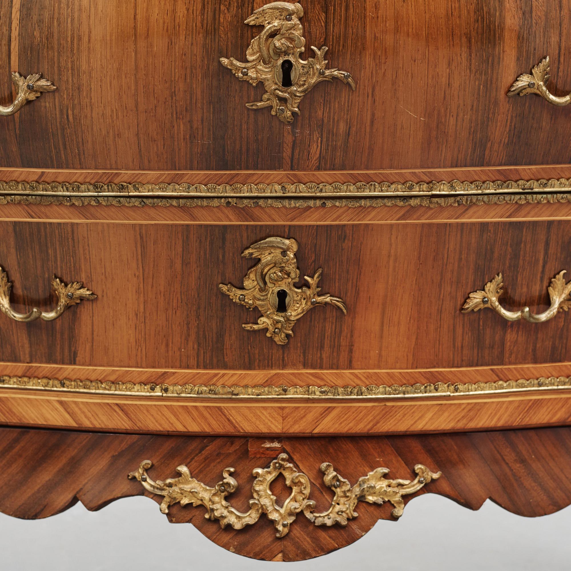 A rococo parquetry and gilt brass-mounted commode possibly by C. Åhman (master in Stockholm 1748-1783).