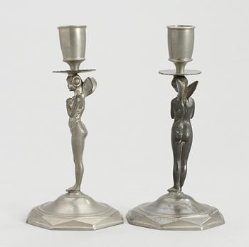 A pair of pewter candlesticks, probably Firma Svenskt Tenn, Stockholm 1920's.