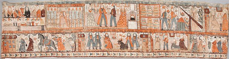 BONADSMÅLNING, Småland/Halland, möjligen Sunnerboskolan, daterad 1842, ca 380 X 86 cm.