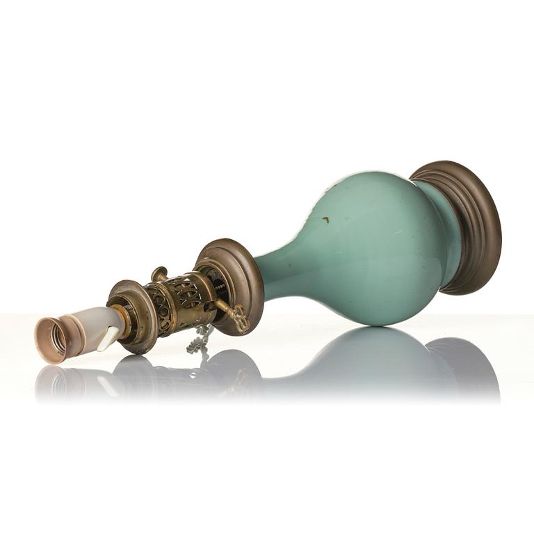 A celadon vase made into a lamp, circa 1900.