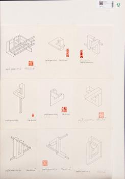 Oscar Reutersvärd, ink drawings 9 sheets, signed, no 18.