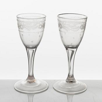 A pair of engraves Swedish glasses, circa 1800.