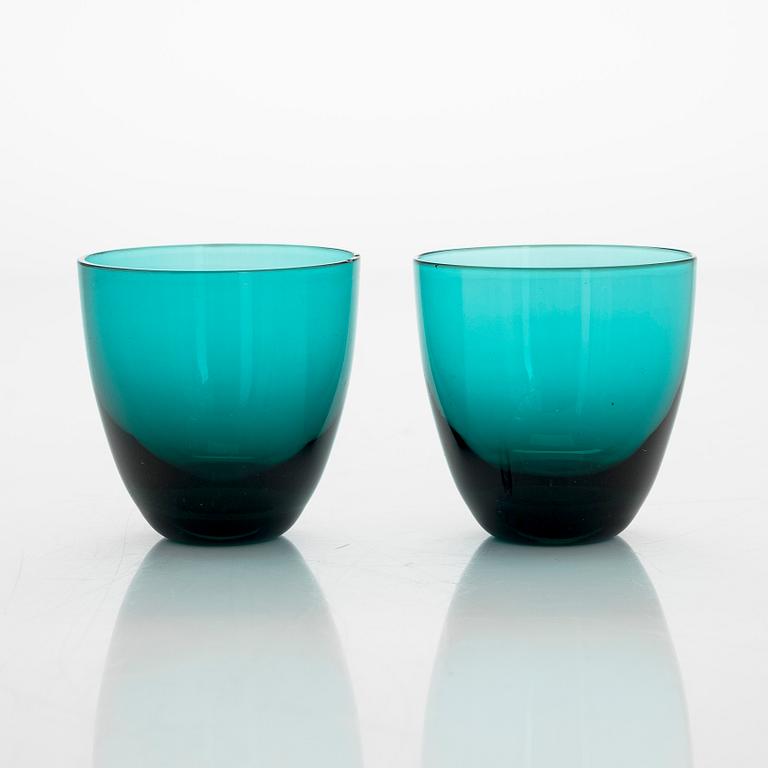 Nanny Still,  9 + 6drinking glasses, and a jug, model T/335, "Nukkumatti", Riihimäen Lasi.