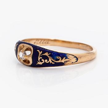 Ring, old cut diamond, enamel, 18K gold, Carl Fridolf Ekholm, Helsinki 1866.
