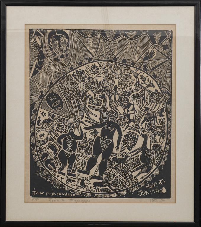 JOHN NDEVASIA MUFANGEJO, lineo cut, signed 7/150.