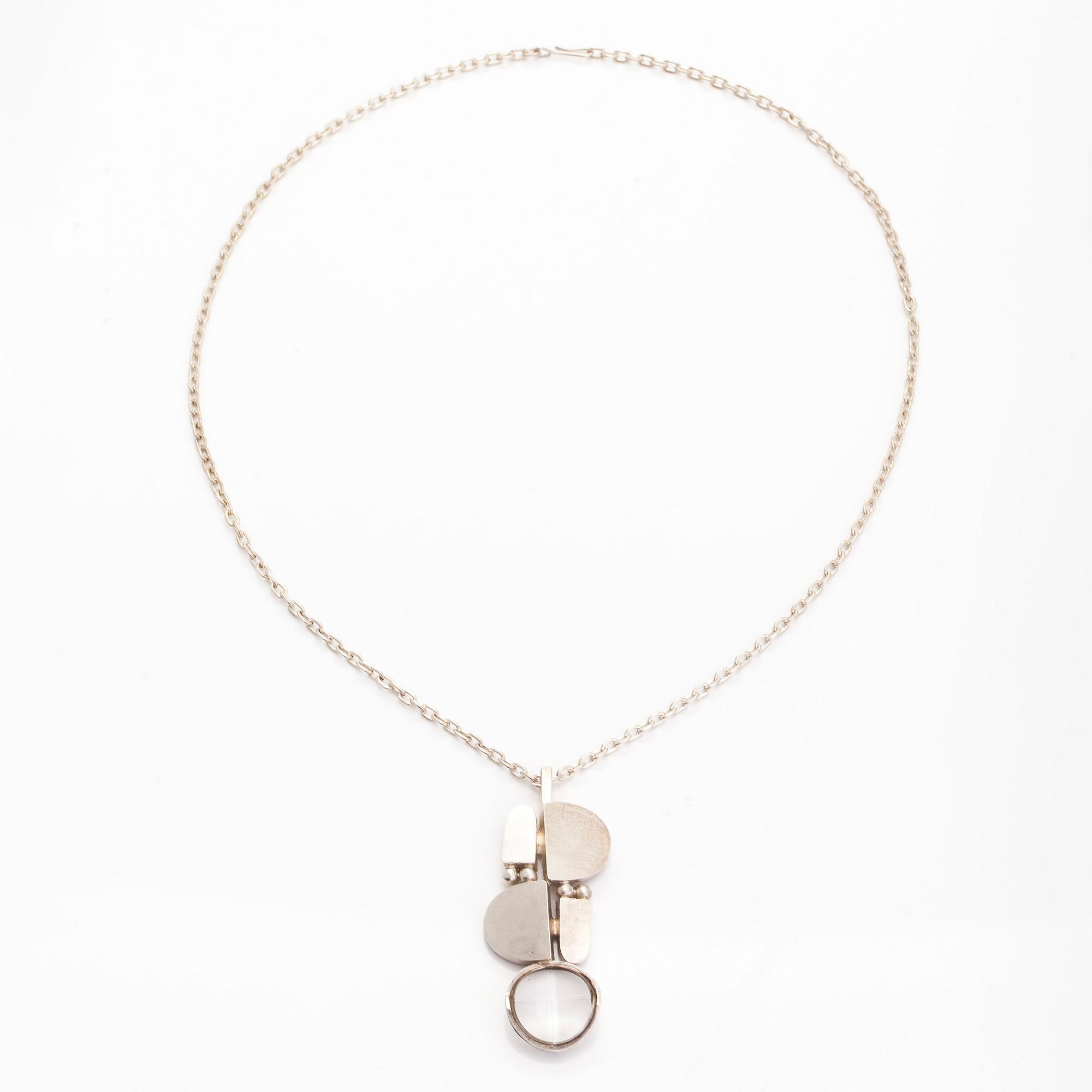 Jorma Laine, Pendant and chain, rock crystal, silver, Turun Hopea 1973.
