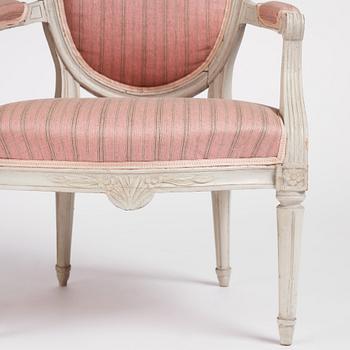 A pair of Gustavian open armchairs, late 18th century.