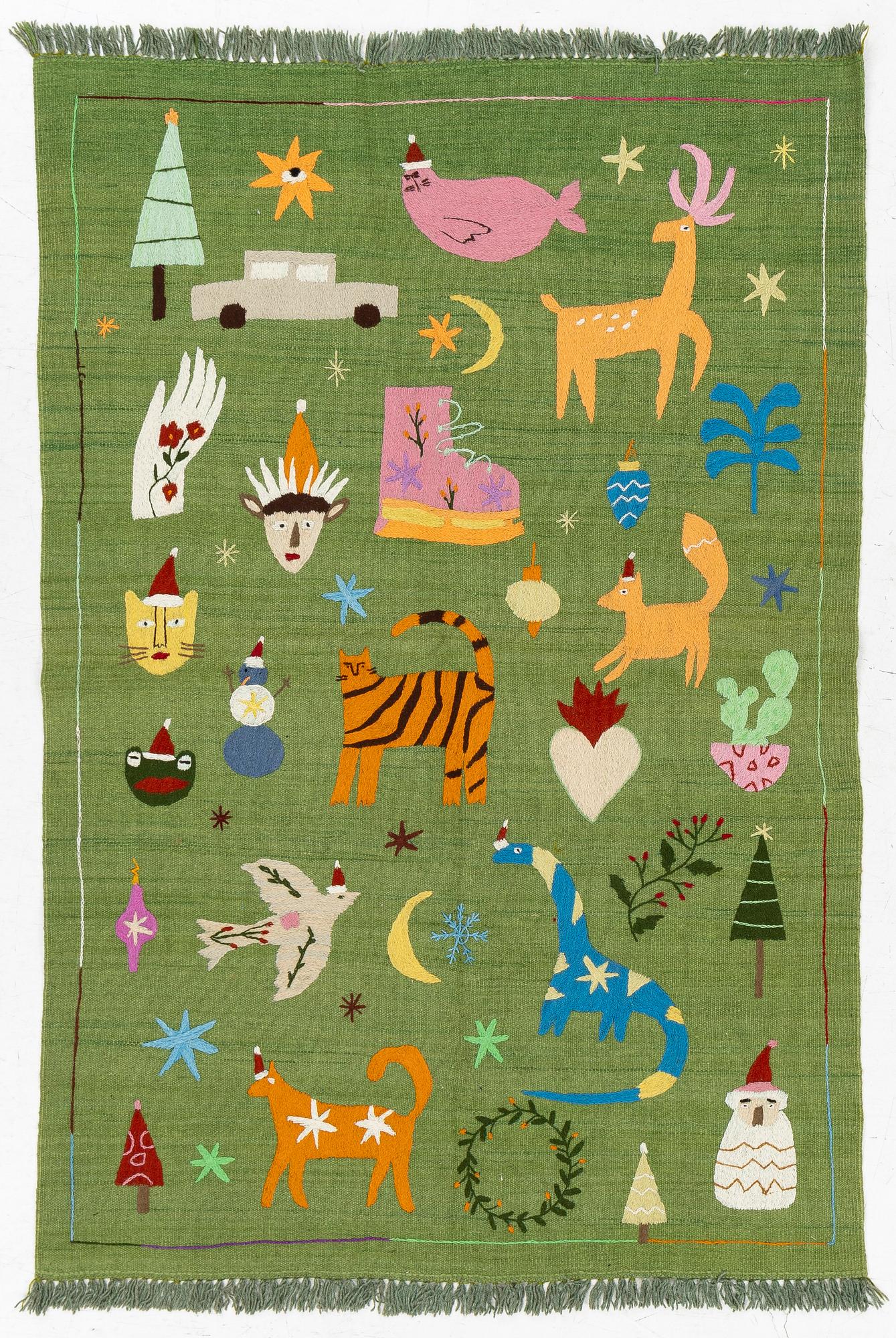 Rug, hand-embroidered Kelim, c. 174 x 122 cm.