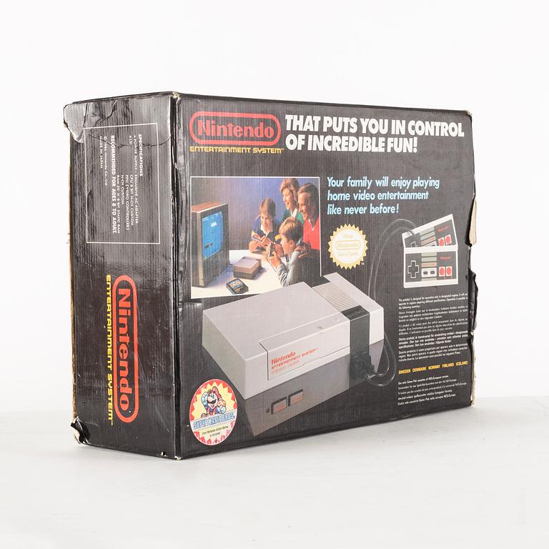 REKLAMSKYLT samt KARTONG, Nintendo 8-bitar, Nintendo 1980-tal.