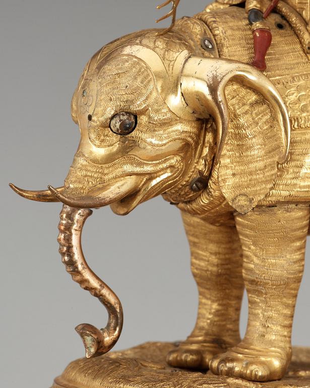 An important South German late 16th century gilt copper and bronze elephant automaton figure clock.