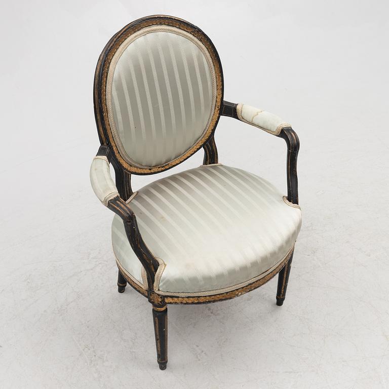 A Gustavian armchair, Stockholm, late 18th Century.