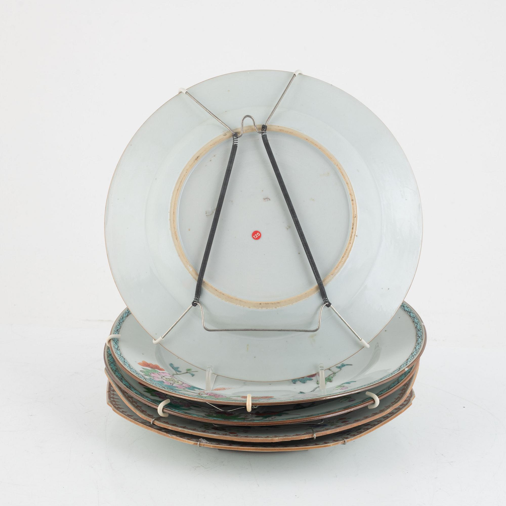 Tallrikar, 5 st, kompaniporslin, Kina, Qingdynastin, Qianlong (1736-95).