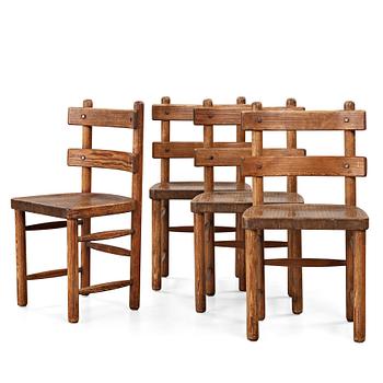 252. Axel Einar Hjorth, a set of four stained pine "Sandhamn" chairs, Nordiska Kompaniet, Sweden 1929.