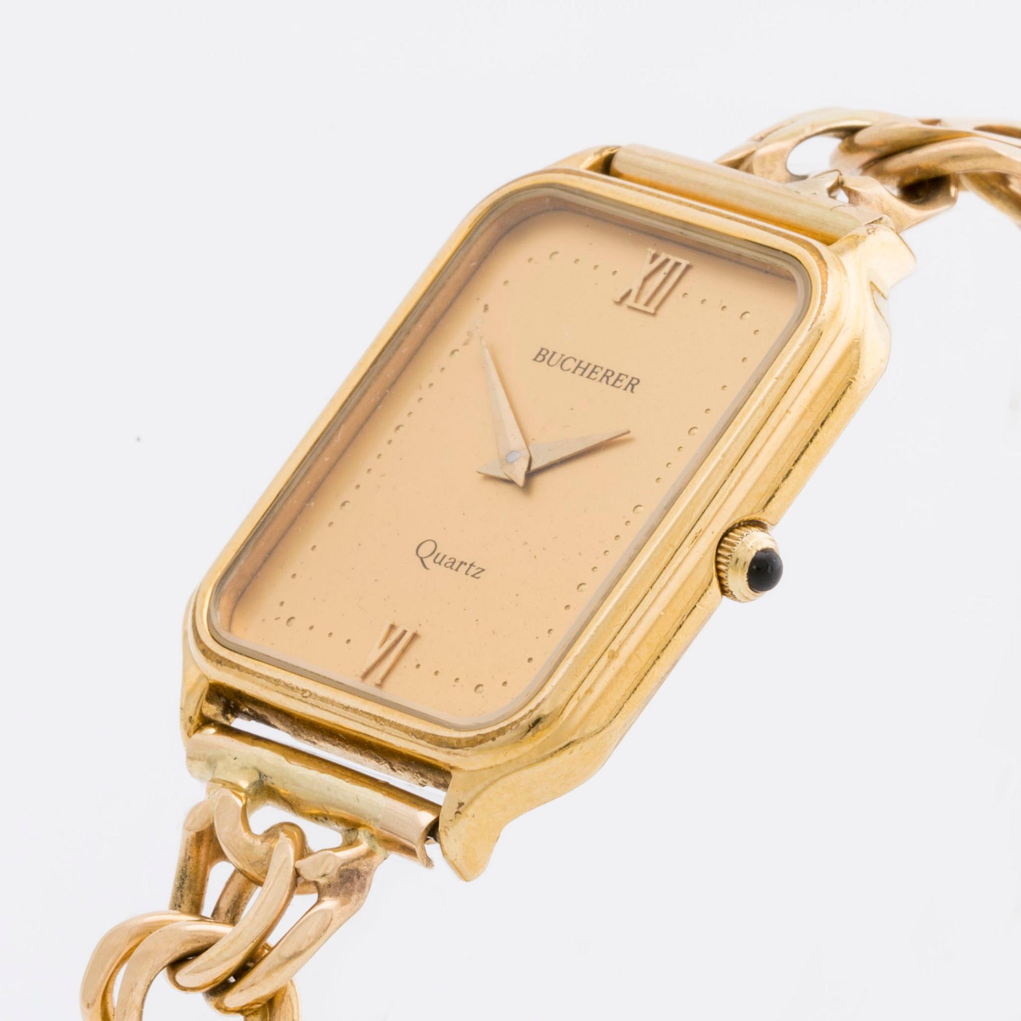 ARMBANDSUR BUCHERER 18K guld och stål, 26 x 30 mm, 956526, quartz, m 18K bismarck-länk monterad senare.