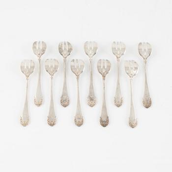 Ten Swedish Silver Oyster Forks, mark of Lars Larson & Co, Stockholm 1874.