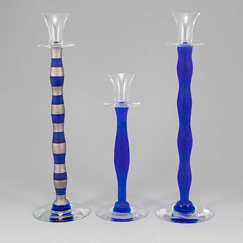 ANNE NILSSON, three 'Celeste' glass candlesticks from Orrefors.