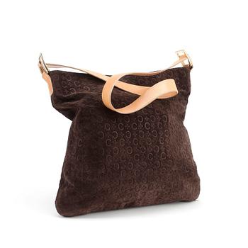 CELINE, a brown suede shoulder bag.