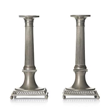 378. A pair of pewter candlesticks, mark of P. J. Mattsson, master in Mariestad 1808-38.