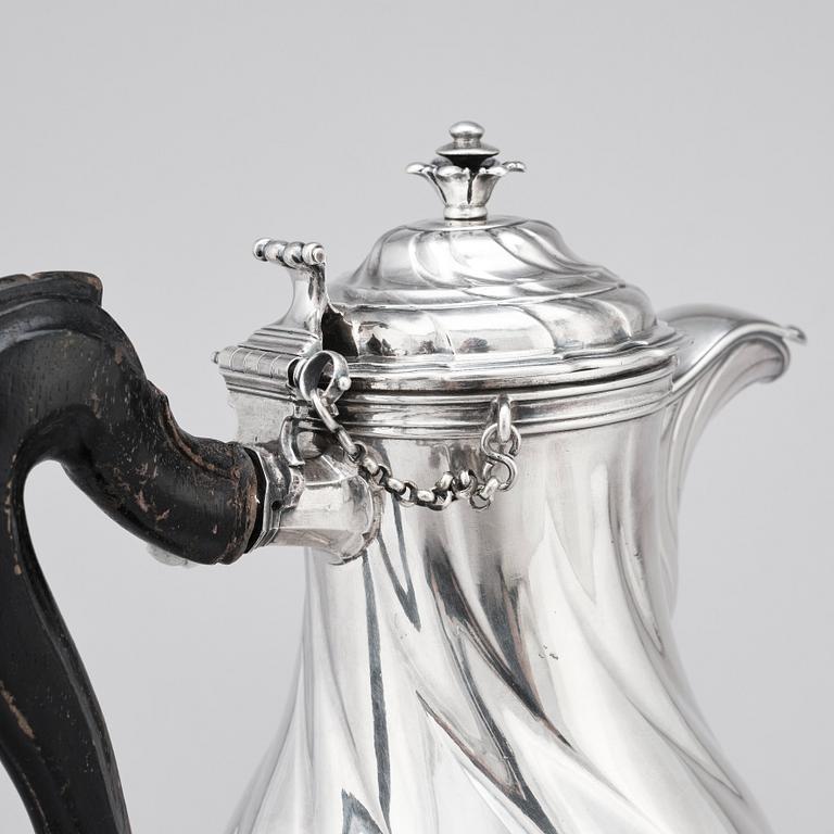 A Belgian 18th century silver coffee-pot, unidentified makers mark, Mons after 1766.