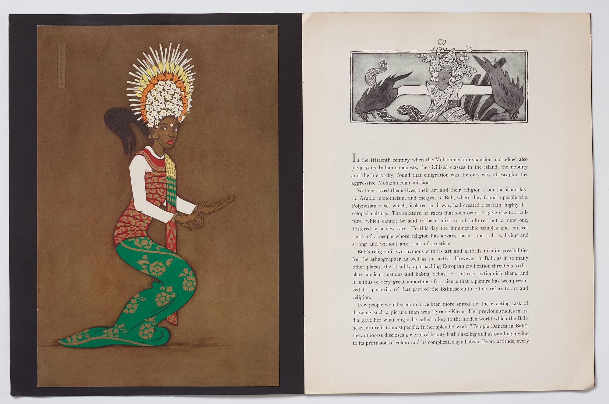 Tyra Kleen, fyra häften med åtta tryckta planscher (varav en dublett), "Temple Dances and Musical Instruments in Bali".
