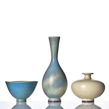 Berndt Friberg, two stoneware vases and a bowl, Gustavsberg studio, Sweden 1955, 1978 and 1979.