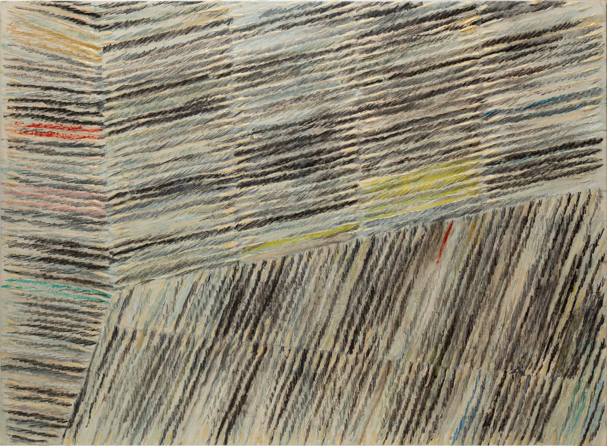 Lenore Malen, acrylic and crayon on canvas, vague signature on the back.