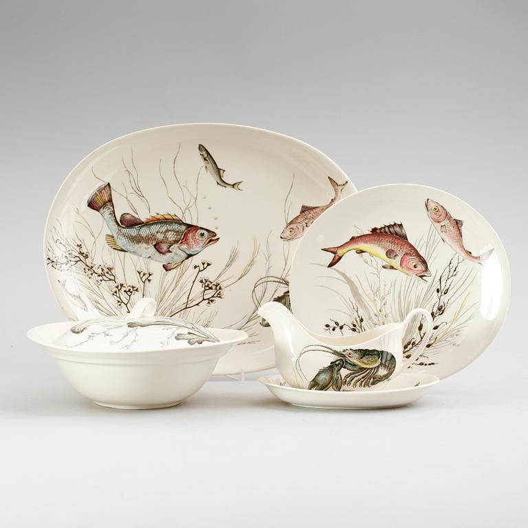 FISKSERVIS, 17 delar, porslin, "Fish", Johnson Bros, England, 1900-talets mitt.