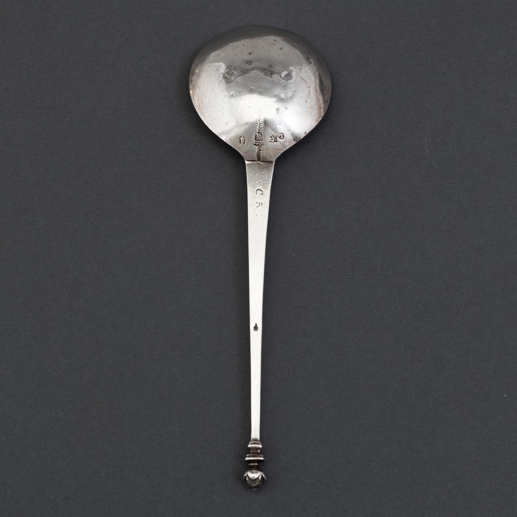A 17th century silver spoon, unidentified marks.