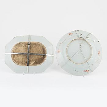A group of eight Chinese porcelain dishes, Qing dynasty, Qianlong (1736-95) and China, early 20th Century.