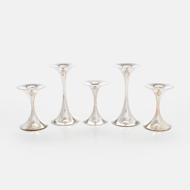 Tapio Wirkkala, five silver candlesticks, "Trumpetti", Kultakeskus, Hämeenlinna 1992-2012.