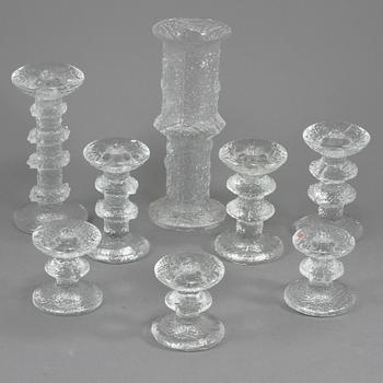 LJUSSTAKAR, 7 st, SAMT VAS, glas, "Festivo", Timo Sarpaneva, Iittala.