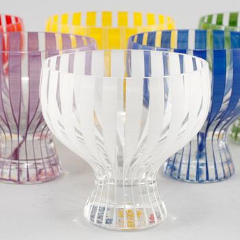 DESSERTSKÅLAR, 6 st, glas, "Strikt", Bengt Orup, Johansfors, omkring 1900-talets mitt.