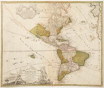 Johann Baptist Homann, "Totius Americae Septentrionalis et Meridionalis Novisima Representatio".