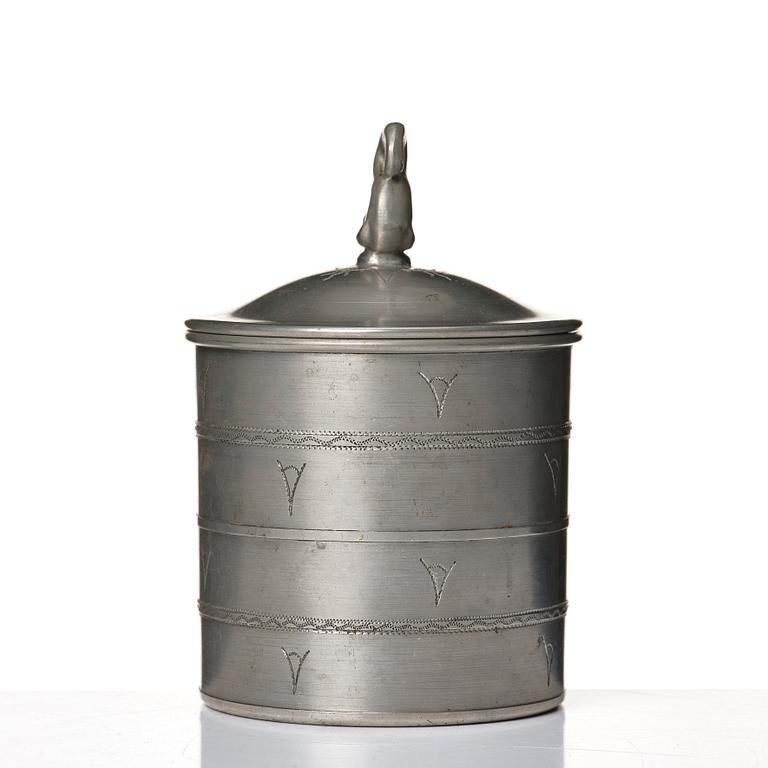 Estrid Ericson, a lidded pewter jar, Svenskt Tenn, Stockholm 1925, model A 42.