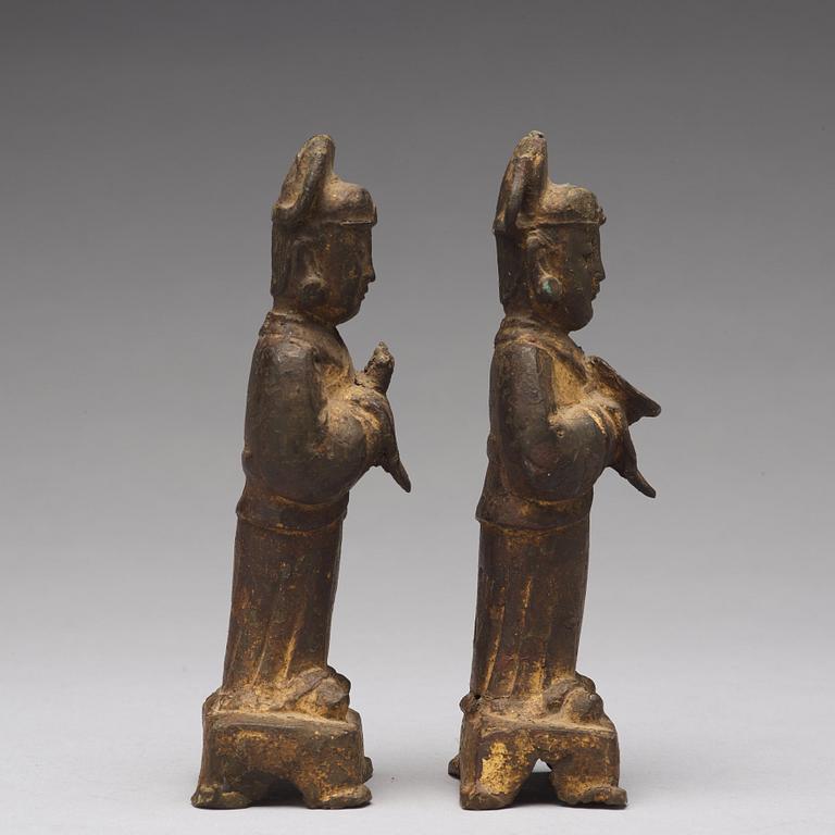 A pair of bronze figurines, Ming dynasty, 17th Century.