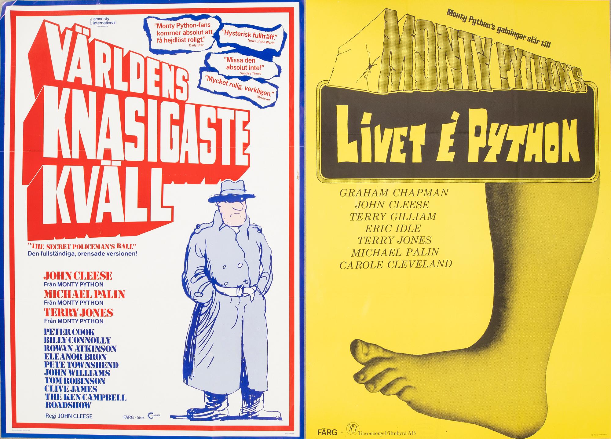 Filmaffischer 4 st "9 till 5", "Glöm inte kamelerna", "livet è pyton" och "Världens knasigaste kväll".