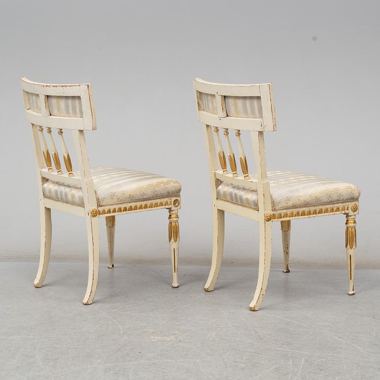 A pair of late Gustavian late 18th century chairs.