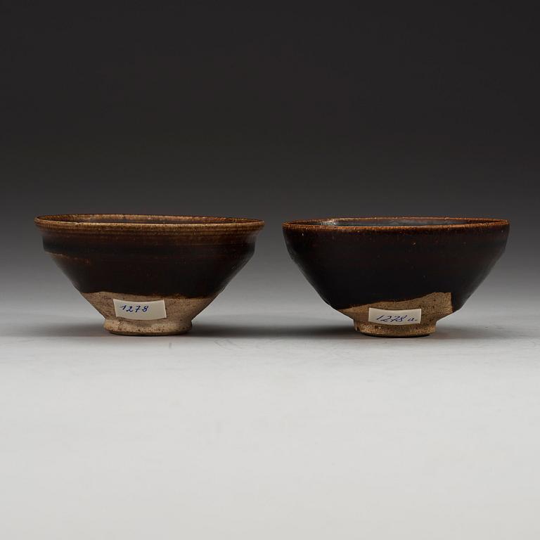 A set of two odd temmoku jianyao bowls, Song dynasty (960-1279).