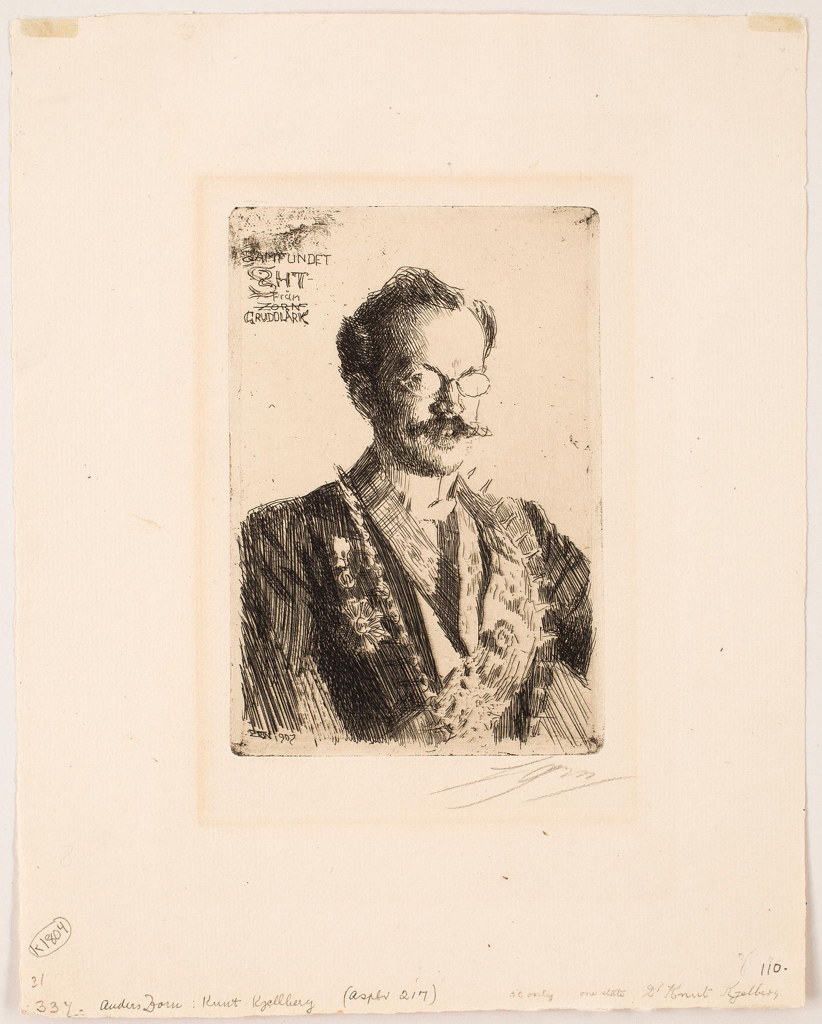 ANDERS ZORN, Etsning, utförd 1907, signerad med blyerts.