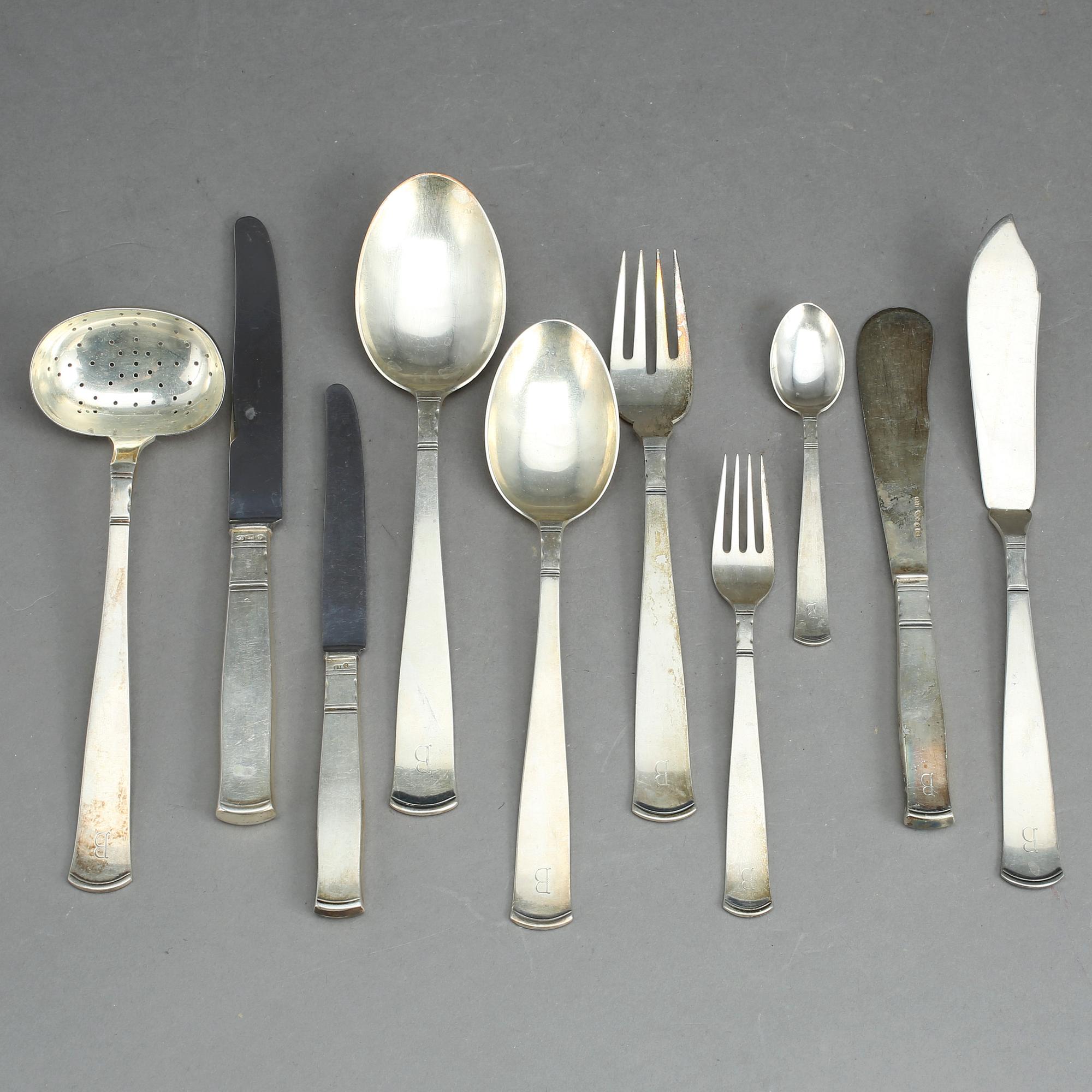 BESTICKSERVIS, 112 delar, silver, "Rosenholm", GAB, Stockholm. Tot vikt Ca 4387 gram.