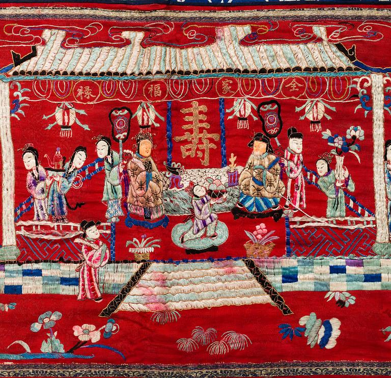 Three Chinese  textiles, early 20th century and mid 19th century.