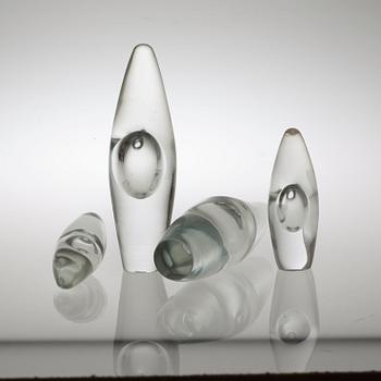 A set of four Timo Sarpaneva 'Orkidea' glass art objects, Iittala, Finland.