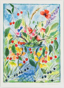 LENA LINDERHOLM, färglitografier, 3 st i mapp "Livets Fröjder", signerade och numrerade 1223/1750.
