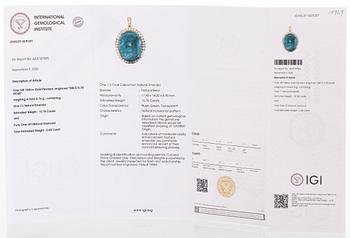 A 14K gold necklace with emerald and diamonds. With IGI certificate.