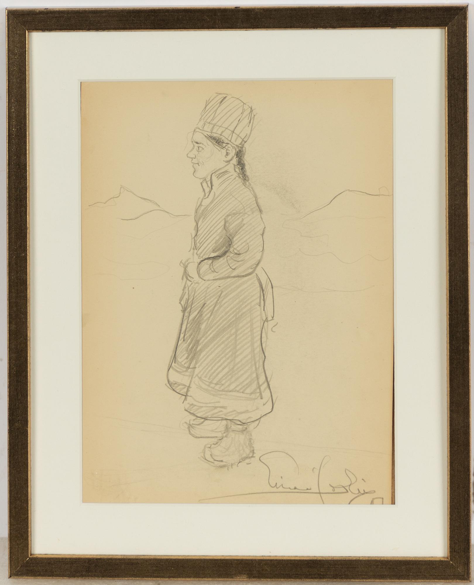 Einar Jolin, Stående samekvinna, Elegant dam i profil a tergo.