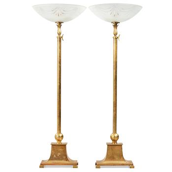 6. A pair of Swedish grace brass floor lights, 1920-30's.