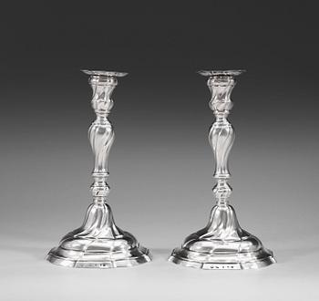 995. A pair of Belgian 18th century silver candlesticks, marked Gent 1774.