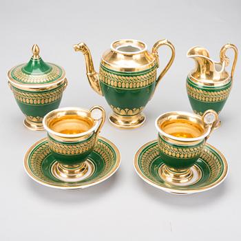 KAFFESERVIS, 5 delar, porslin, Ryssland 1800-talets första kvartal.