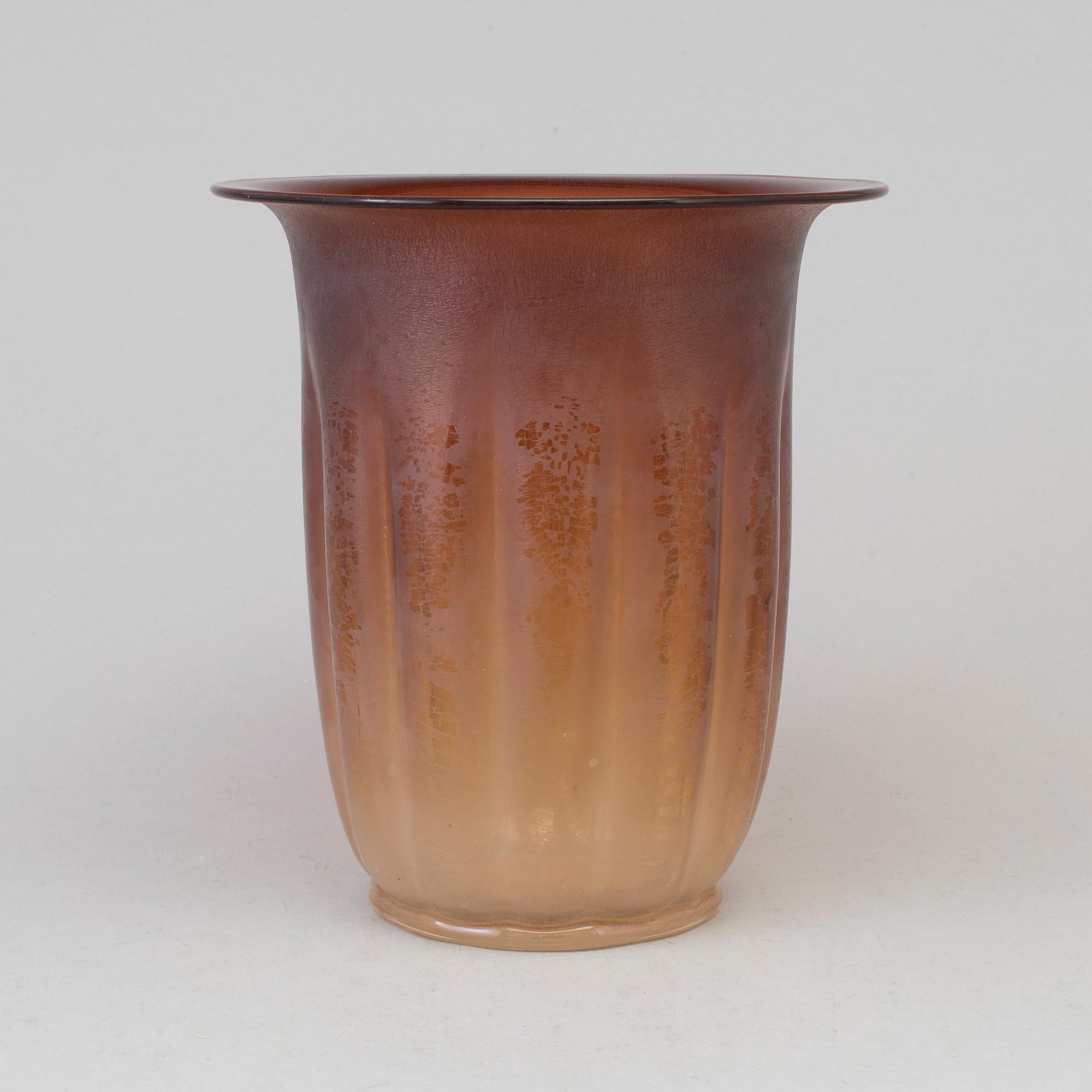 An Andries Dirk Copier amber coloured tin craquelé glass vase, Leerdam, Holland.